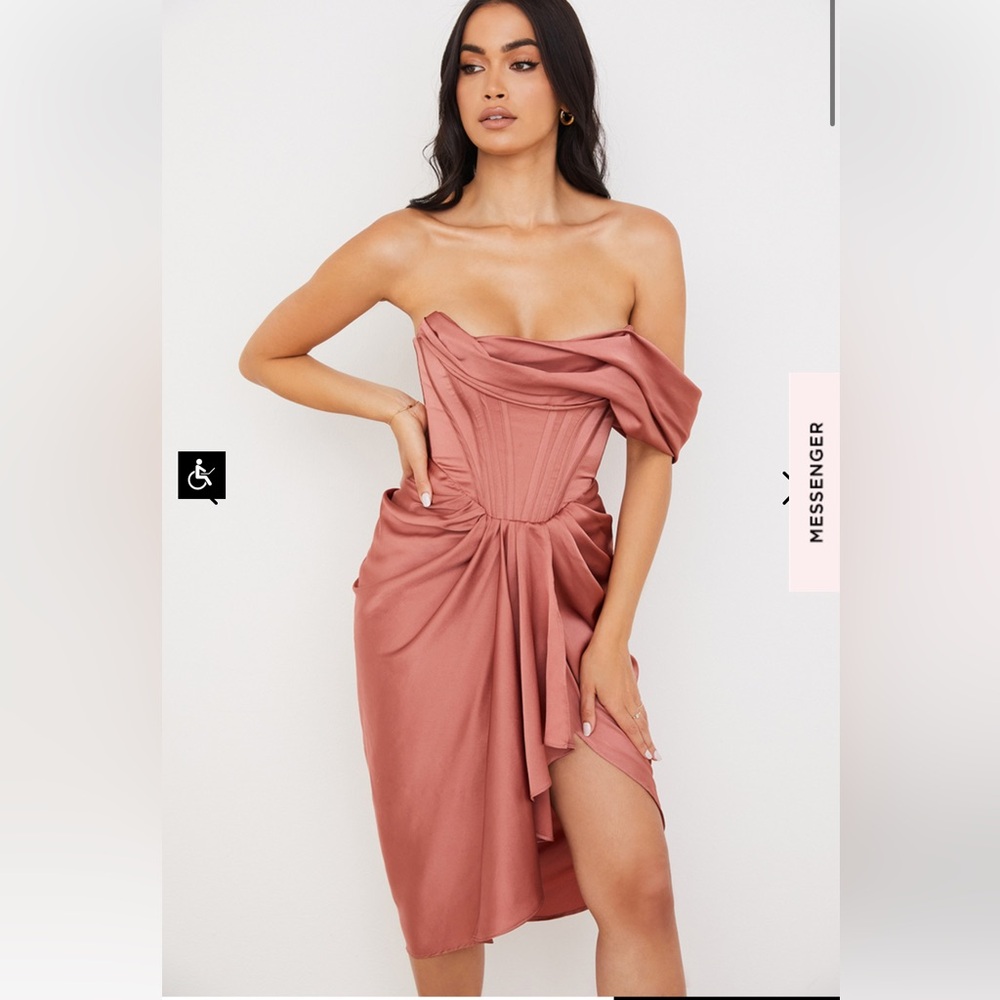 House of CB Janis satin one shoulder draped midi dress